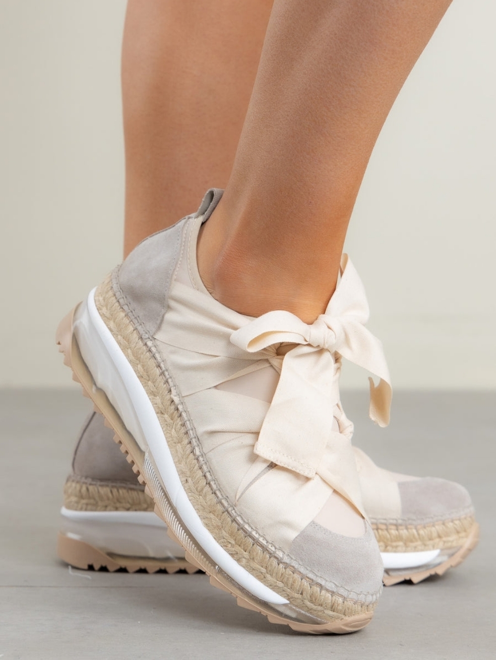 Free People Chapmin Espadrille Sneaker Ivory Ribbon Lace Platform Shoe Sz 7 - Picture 12 of 14